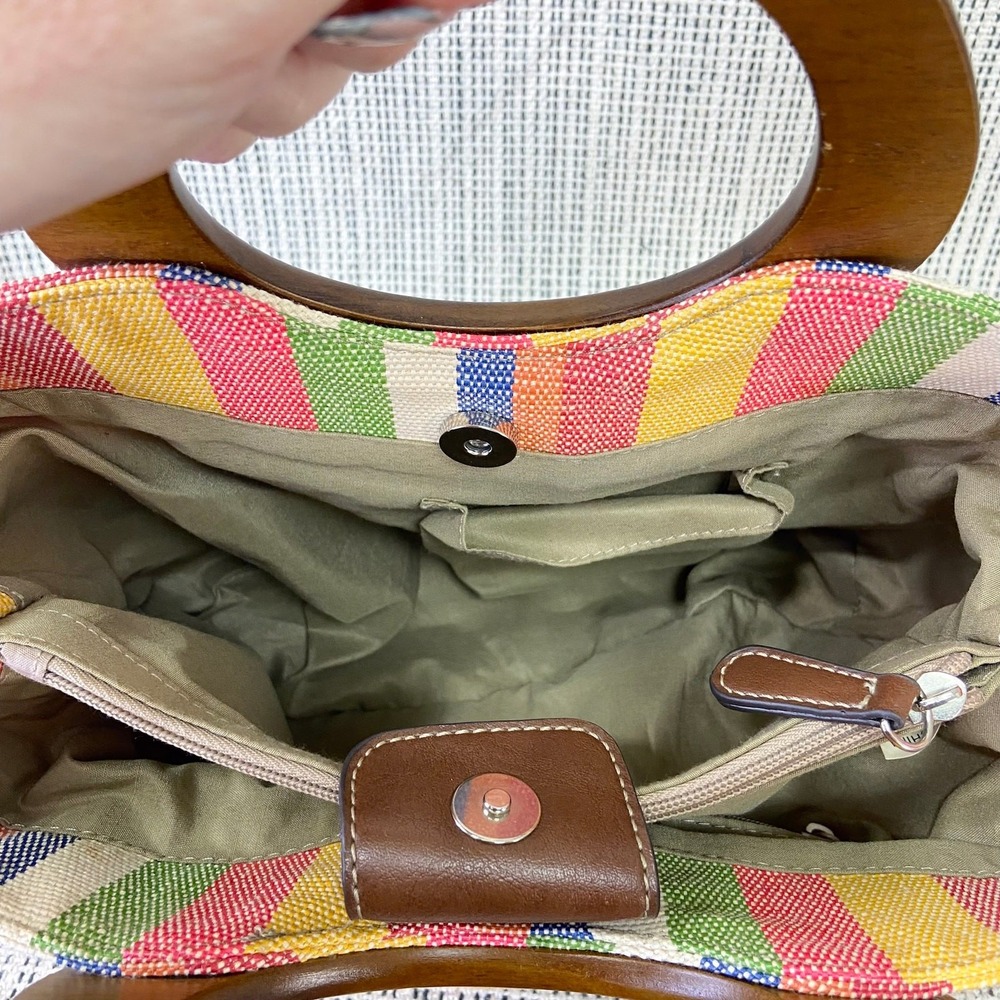 Relic Satchel Bag‎ Wood Handle Woven Striped Multicolor Crossbody Purse Y2K Boho - Picture 12 of 15